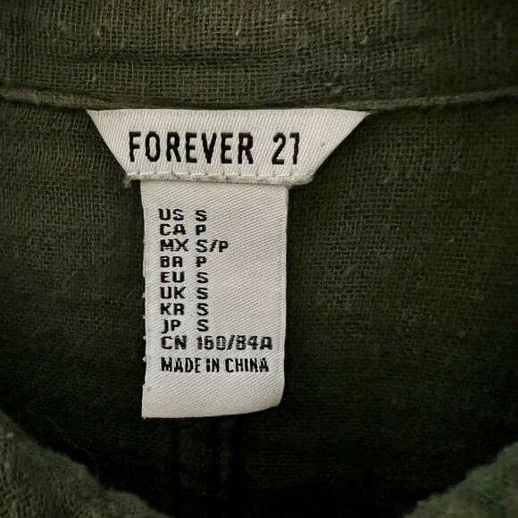 Forever 21 Tunic Shirt Small Green Muslin Utility Pockets Button Down - Picture 7 of 7